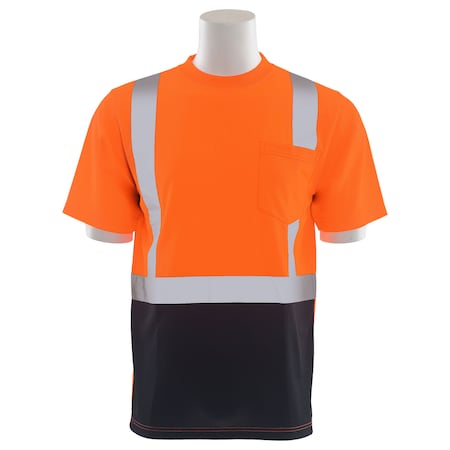 Deltaplus Hi-Vis Short-Sleeve Shirt w/ Black Bottom, 2, Polyester Birdseye Knit Mesh, Hi Viz Orange & Black 62409